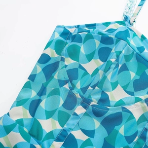 Mini robe bustier d'été pour femmes avec imprimé abstrait et bretelles chaîne bleues