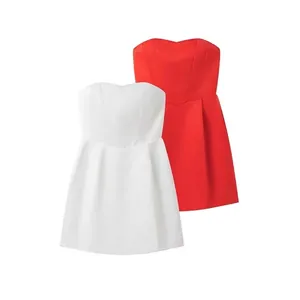 Abito da Festa a Tubino Senza Spalline da Donna Elegante Sexy Tinta Unita Midi Raso Abito da Sera per Banchetti