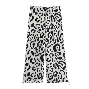 Damen 2024 Herbst Schwarz-Weiß Tierdruck Weite Hose mit Kordelzug an der Taille