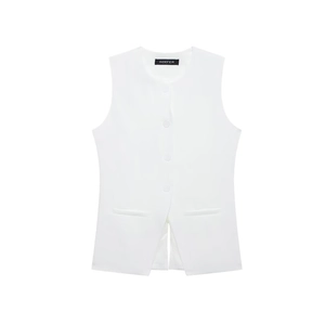 Gilet de costume blanc pour femme, coupe ajustée, sans manches avec quatre boutons