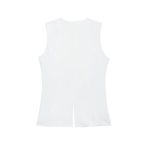 Ensemble gilet sans manches blanc pour femme avec col rond et ourlet fendu élégant