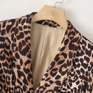 Women's trendy leopard print blazer with classic notch lapel and stylish belted design