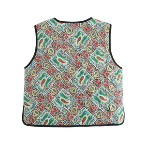 Gilet matelassé pour femme avec imprimé cachemire coloré et motifs géométriques rétro