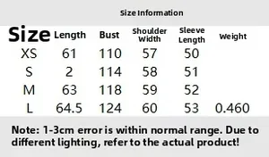 Tableau des tailles détaillé pour veste ample femme avec mesures précises du XS au L