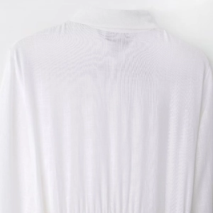 White semi-transparent midi shirt dress featuring soft texture and vertical grain detail
