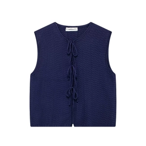 Gilet en maille sans manches bleu marine avec col en V et fermetures à lacets