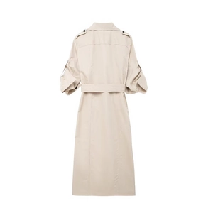 Robe chemise midi beige élégante pour femmes avec ceinture assortie et pattes d'épaule
