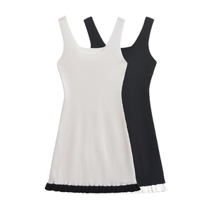 Ensemble de robes en tricot sans manches avec ourlet à volants contrasté noir et blanc