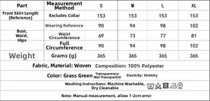 Size guide for backless halter maxi dress in grass green with precise measurements