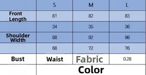 Guide des tailles pour robe en tricot sans manches avec mesures du buste et de la taille