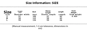 Detailed size chart for women high neck colorblock sweater showing S M L dimensions
