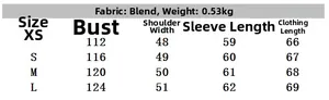 Detailed size chart for women zipper jacket and mini skirt set with fabric specifications