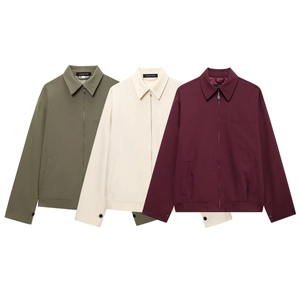 Women Zipper Jacket And Lantern Mini Skirt European Style Solid Color Polyester Two Piece Outfit Top And Bottom