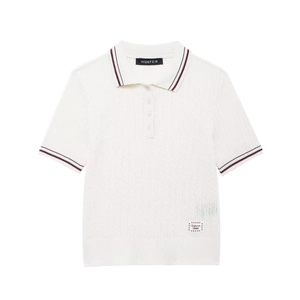 Vintage white short sleeve knit Polo shirt with red stripes and California 1986 embroidery