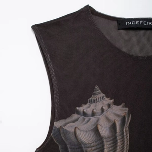 Slim fit mesh bodysuit featuring artistic shell print and black logo label detail
