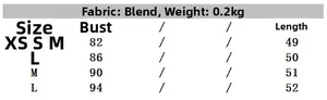 Tableau des tailles détaillé pour ensemble gilet et pantalon femme, tailles XS à L