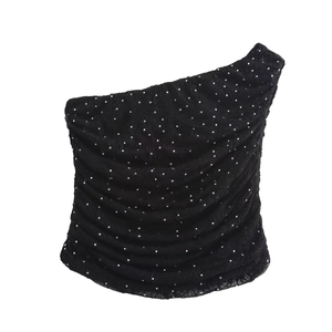 Ensemble haut et jupe en dentelle à paillettes noires avec détails plissés élégants