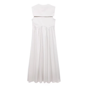 Robe midi blanche sans manches pour femmes avec col marin et détails plissés taille