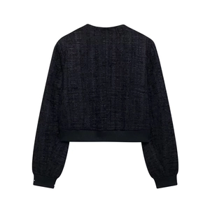 Veste texturée chic pour femme style urbain avec poignets et ourlet côtelés en ton foncé