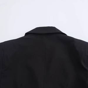 Women's black shirt dress with lapel collar and topstitch detail on back view