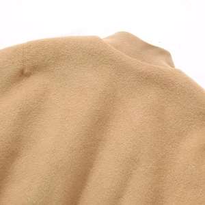 Women's autumn khaki cropped jacket featuring premium wool texture and ribbed knit collar