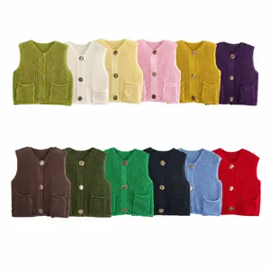 Chaleco de Punto Casual para Mujer con Cuello en V Cárdigan Vintage Calado Ganchillo Chaqueta de Suéter Sin Mangas con Bolsillos Moda Streetwear