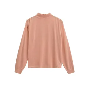 Pull en Tricot à Col Montant pour Femme Manches Longues Couleur Unie Coupe Slim Pullover Top Poignets Nervurés Élégant Casual