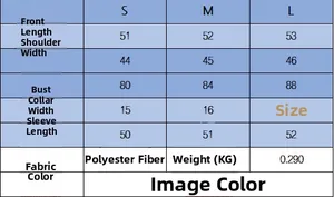 Size chart for women's long sleeve top with detailed measurements in S, M, and L