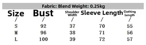 Size chart for women's knit cardigan showing bust, shoulder, sleeve, and length in cm