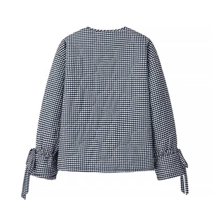 Veste matelassée réversible pour femme à carreaux avec nœuds aux poignets et surpiqûres