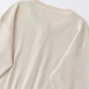 Women's minimalist off-white crewneck knit sweater with premium plain weave texture