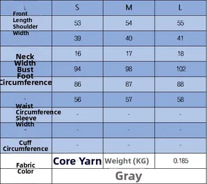 Size chart for women's knitted vest showing measurements for S, M and L sizes in grey