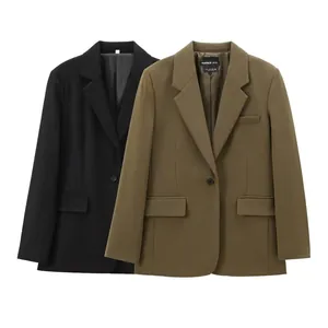 Classic single-button blazers in black and olive green featuring notched lapels