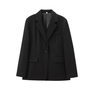 Classic black single-breasted women's blazer with notch lapels and flap pockets