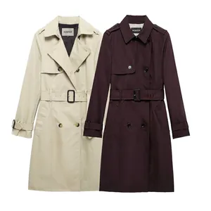 Women Classic Long Double Breasted Trench Coat With Waist Belt Lapel Long Sleeve Windbreaker Jacket For Autumn Winter Outerwear