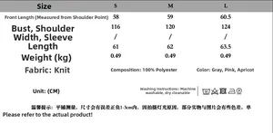 Detailed size chart for women's knit sweater with measurements in CM for S, M, and L
