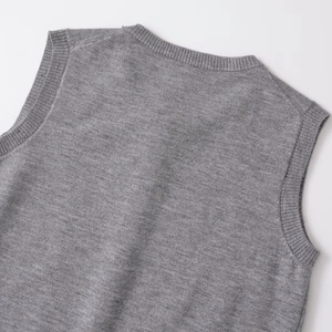 Women's minimalist grey knitted vest top with ribbed crew neck and fine knit texture