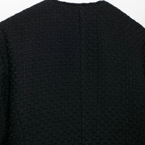Veste en tweed noir pour femme avec boutons nœuds, texture bouclée classique d'automne