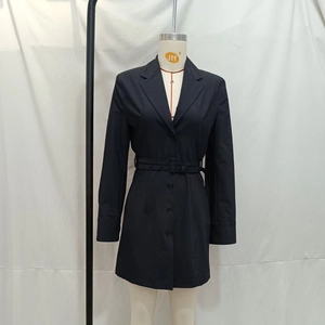 Elegant black long sleeve blazer dress with waist belt and lapel collar for women