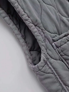 Detailed close-up showing the gourd quilting texture and stitching of this dark gray vest