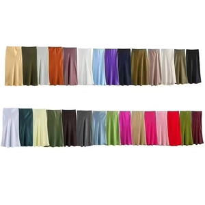 Women Elegant High Waist Satin Midi Skirt Solid Color Glossy A-Line Long Skirt Office Lady Fashion Casual Bottoms