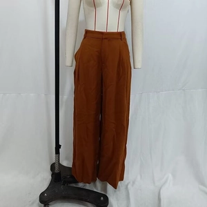 Women's autumn caramel high waisted wide leg trousers with a relaxed straight fit
