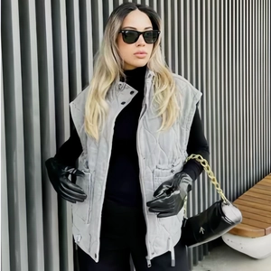 Women Casual Quilted Padded Vest Sleeveless Stand Collar Gilet with Large Pockets Adjustable Drawstring Autumn Winter Outerwear