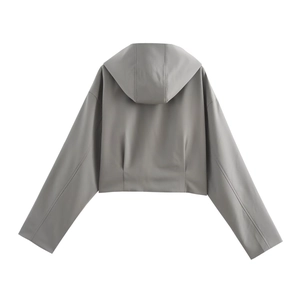 Giacca Corta Con Cappuccio E Gonnellino Plissettato Top And Bottom Poliestere Tinta Unita Streetwear Casual da Donna