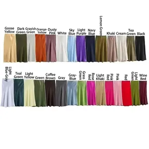 Elegant high waist satin midi skirt available in 28 vibrant silk-like colors for women