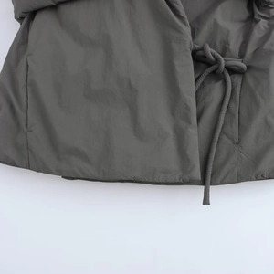 Women's 2024 autumn winter street style dark grey kimono puffer jacket with drawstring waist
