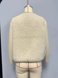 Detail view of the plush sherpa fleece vest back on a mannequin for texture check