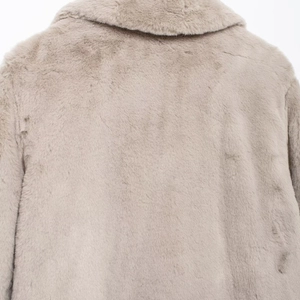 Chic light gray faux fur coat for women with dense glossy texture and soft collar detail