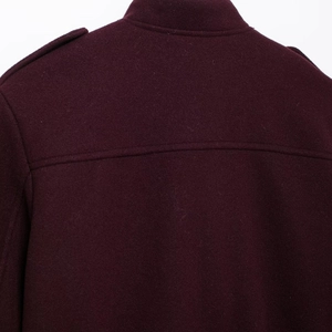 Women's burgundy short jacket with shoulder epaulettes and standing collar detail