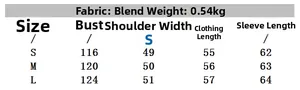 Size chart table for women leather jacket with detailed chest and shoulder measurements